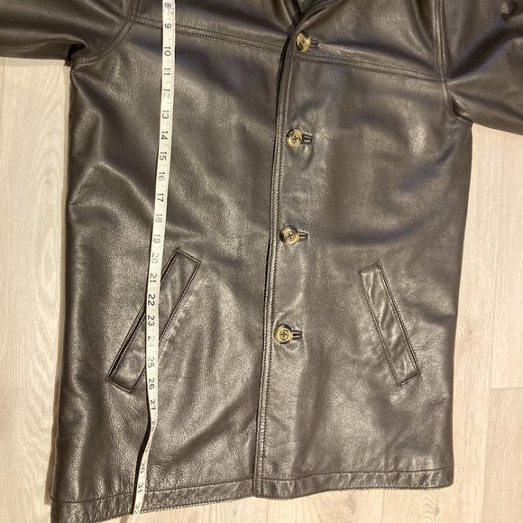 EDDIE BAUER MENS Medium Dark Brown Genuine LEATHER Button Down QuiltLined JACKET - Picture 6 of 15